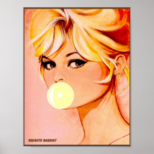 Poster BRIGITE BARDOT - Bolha de Vintagem soprando Impres