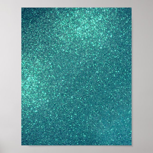 Poster Brilhante Azul-Teal Elegante Chic (Frente)