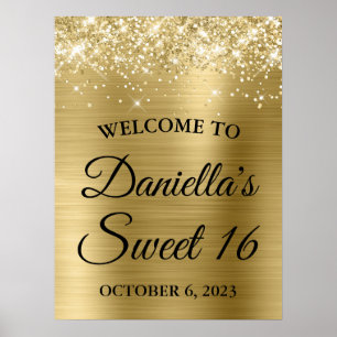 Poster Brilhante Espelhado Dourado Pálido Glam Sweet 16 B