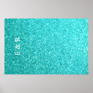 Póster Brilho Azul Aqua com Detalhes Brancos