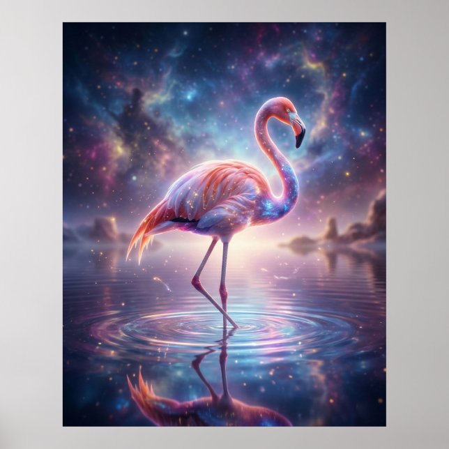 Poster Brilho da Lagoa do Flamingo Cósmico (Frente)