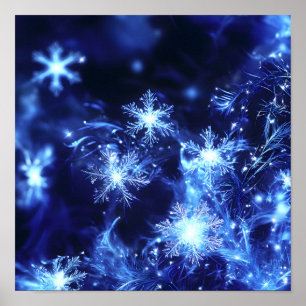 Poster Brilho de Inverno Flocos de Neve Azuis