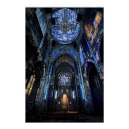 Póster Brilho de projeção de vitral de catedral arruinada