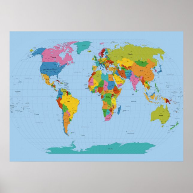 Póster Brilho do Mapa Mundial (Frente)