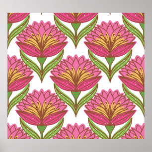 Poster Brilho Floral: Vintagem Branca Vermelha.