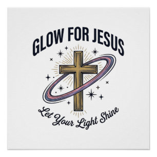 Póster Brilho para Cruz Cristã Jesus Vetor Vintage