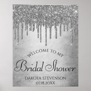 Poster Brilho Prateado Gotejante Chuveiro de Brilho de