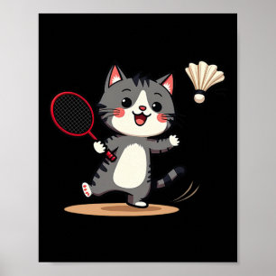 Poster Brincadeiras de Badminton Cute Rackers de Gato Eng