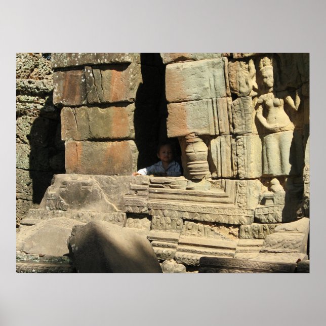 Póster Brincando nas Ruínas ... Ta Prohm, Camboja (Frente)