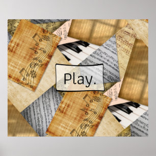 Poster Brincar, Piano Keys Antique Sheet Music