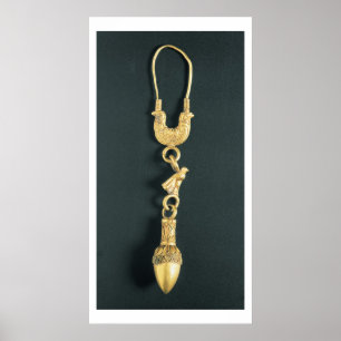 Póster Brinco Dourado com o pendente gota-dado forma no