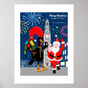 Poster Brinde de Papai Noel e Galo para o Ano Novo