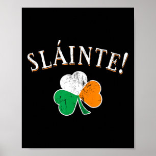 Poster Brinde Slainte Bandeira da Irlanda Trevo Dia de Sã