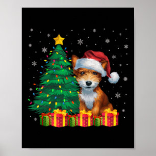 Poster Brinquedo Feio Fox Terrier Santa Hat Luzes De Nata