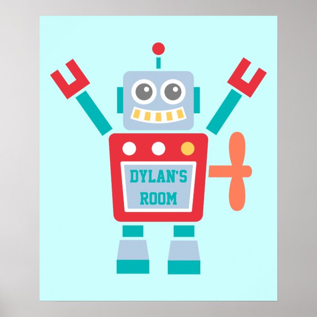 Póster Brinquedo Robô Colorido E Bonito Vintage Para Cria (Frente)