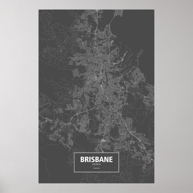 Póster Brisbane, Austrália (branco no preto) (Frente)