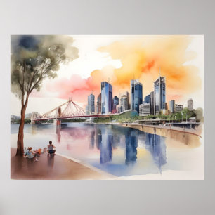 Poster Brisbane watercolor art