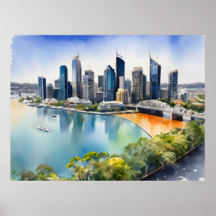 Poster Brisbane watercolor art