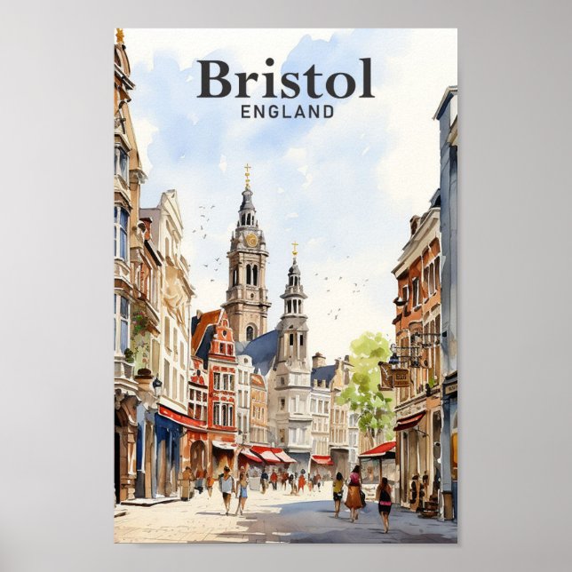 Poster Bristol England Watercolor Viagem (Frente)
