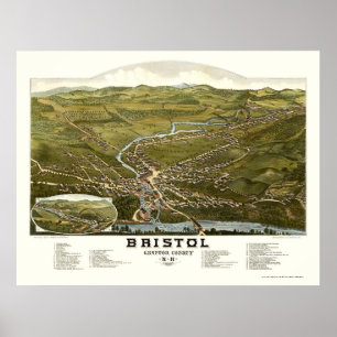 Poster Bristol, mapa panorâmico do NH - 1884