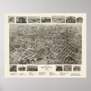 Póster Bristol, mapa panorâmico do TN - 1912