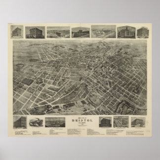 Poster Bristol, VA TN Bird, 1912, Mapa Panorâmico da Visã