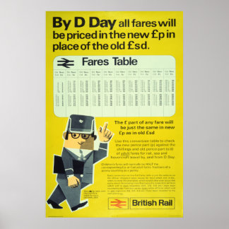 Poster British Rail D Day - Mesa de tarifas