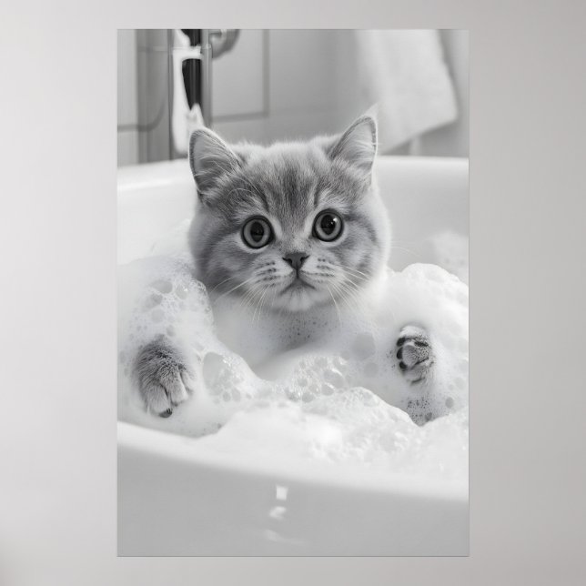 Poster British Shorthair Cat Bath Print, Funny Bathroom (Frente)