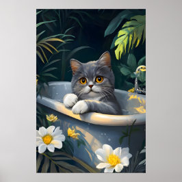 Poster British Shorthair In Bathtub Poster, Funny Cat