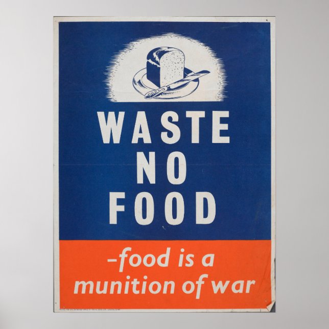 Poster British War Vintage 'Don't Waste Food' (Frente)