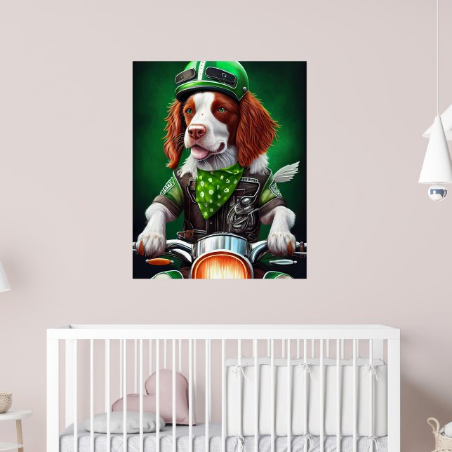 Poster Brittany Spaniel andando de bicicleta no Dia de Sã (Berçário 2)