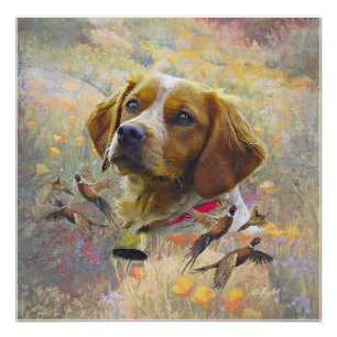 Póster Brittany Spaniel Art , caça aos faisões