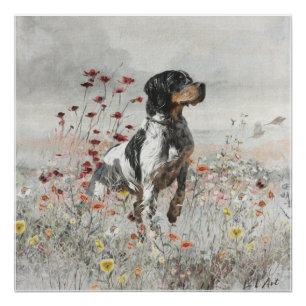 Póster Brittany Spaniel caça no campo