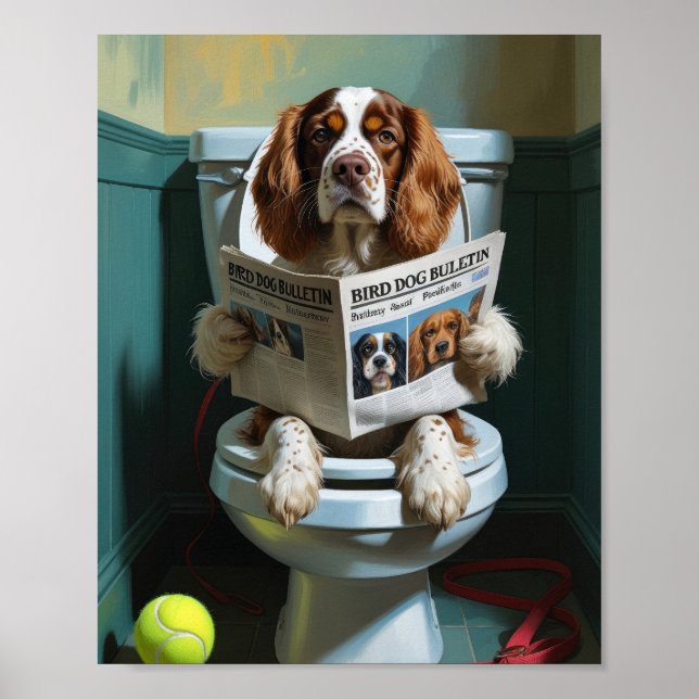 Poster Brittany Spaniel Cão Sentado No Toalete Engraçado  (Frente)