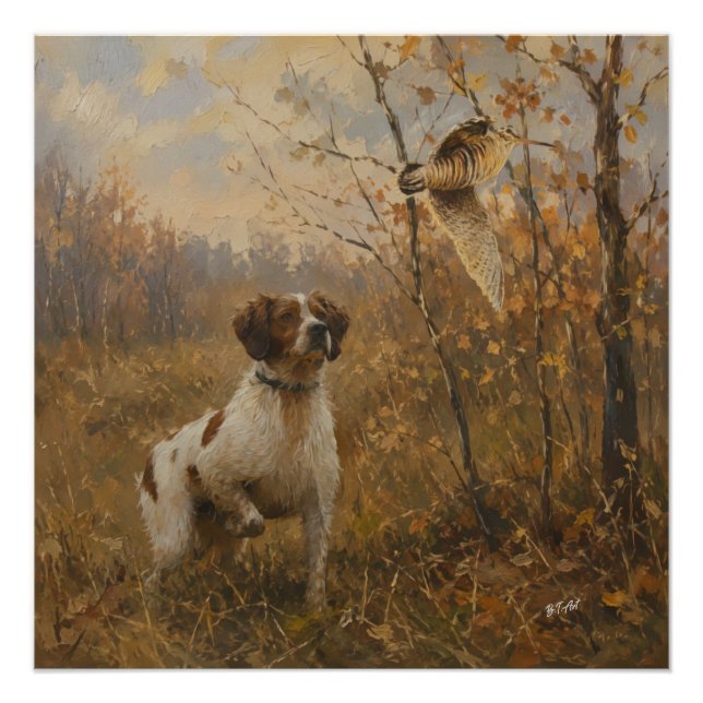 Póster Brittany Spaniel e narceja  (Frente)