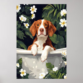 Poster Brittany Spaniel In Bathtub Poster, Funny Dog