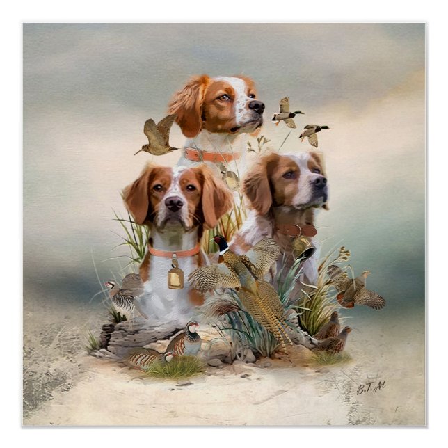 Póster Brittany Spaniel, Paixão por Aves (Frente)