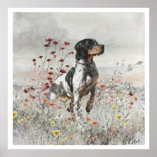 Poster Brittany Spaniels , Estação de Caça de Pássaros (Frente)
