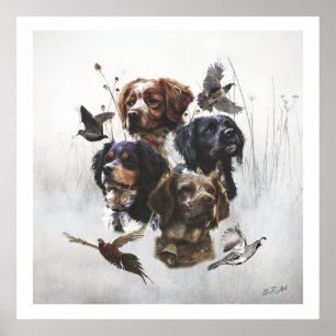 Poster Brittany Spaniels , Estação de Caça de Pássaros