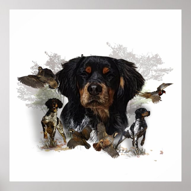 Poster Brittany Spaniels , Estação de Caça de Pássaros (Frente)