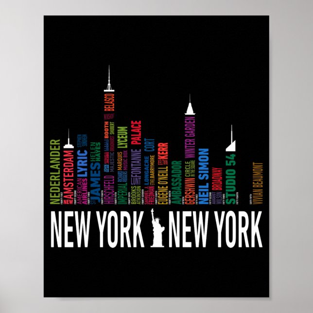 Poster Broadway Theaters New York Skyline  (Frente)