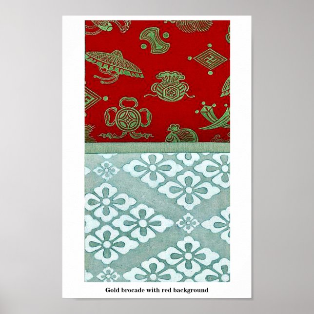 Póster Brocade Dourada com fundo vermelho (Frente)