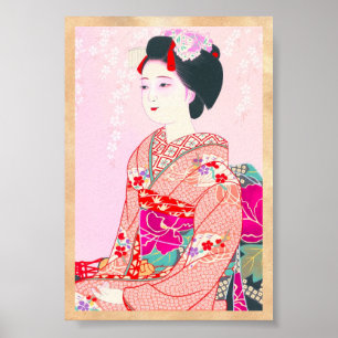 Póster Brocado de Kyoto, quatro folhas - senhora do