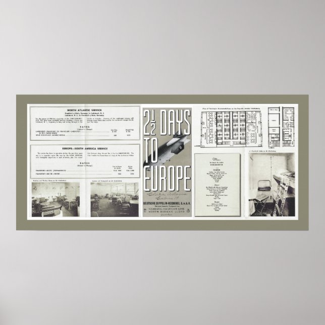 Poster Brochuras de Viagens vintage do Hindenburg (Frente)