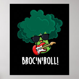 Poster Brock n Roll Funny Veggie Broccoli Pun Dark BG