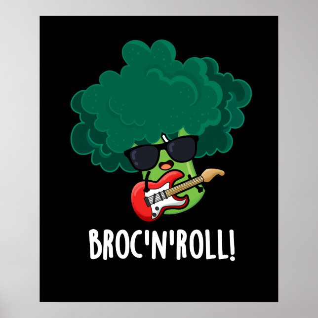 Poster Brock n Roll Funny Veggie Broccoli Pun Dark BG (Frente)