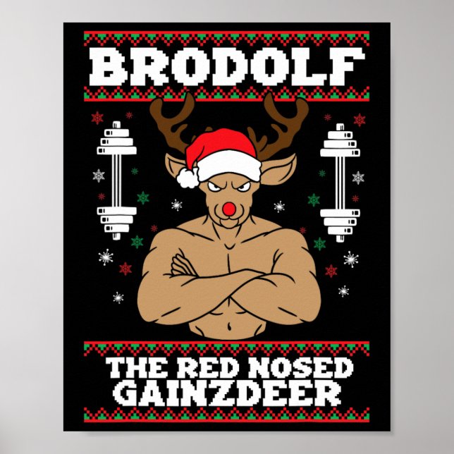 Poster Brodolf Funny Christmas Buff Reindeer Gym Bodybuil (Frente)