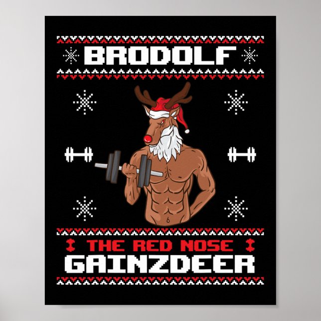 Poster Brodolf O Gainzdeer Nose Vermelha Gym Ugly Natal (Frente)