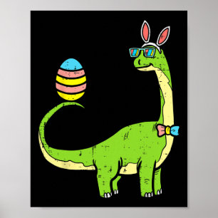 Poster Brontossaurus Bunny Ears Páscoa Dia do Ovo Dinossa