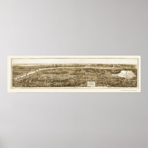 Póster Bronx, mapa panorâmico de NY - 1897